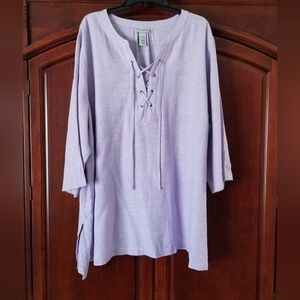 Catherines Peasant Bohemian Lace Front Lavender Linen Blend Tunic Size 3X